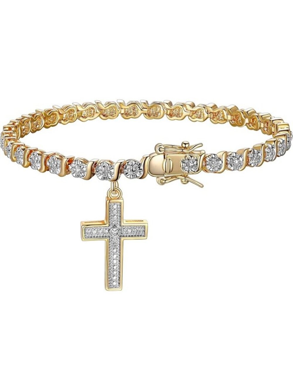 Cross Yellow Gold, Plated Diamond Accent Tennis Bracelet  S-Link Chain